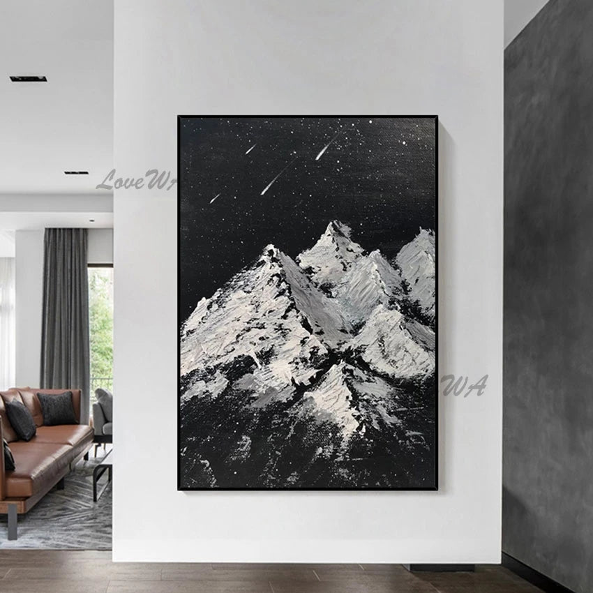 Abstract Canvas Art, Shooting Star Hand-painted, Natural Pictures, Unframed Artwork, Mountain Beautiful Scenery Wall Painting